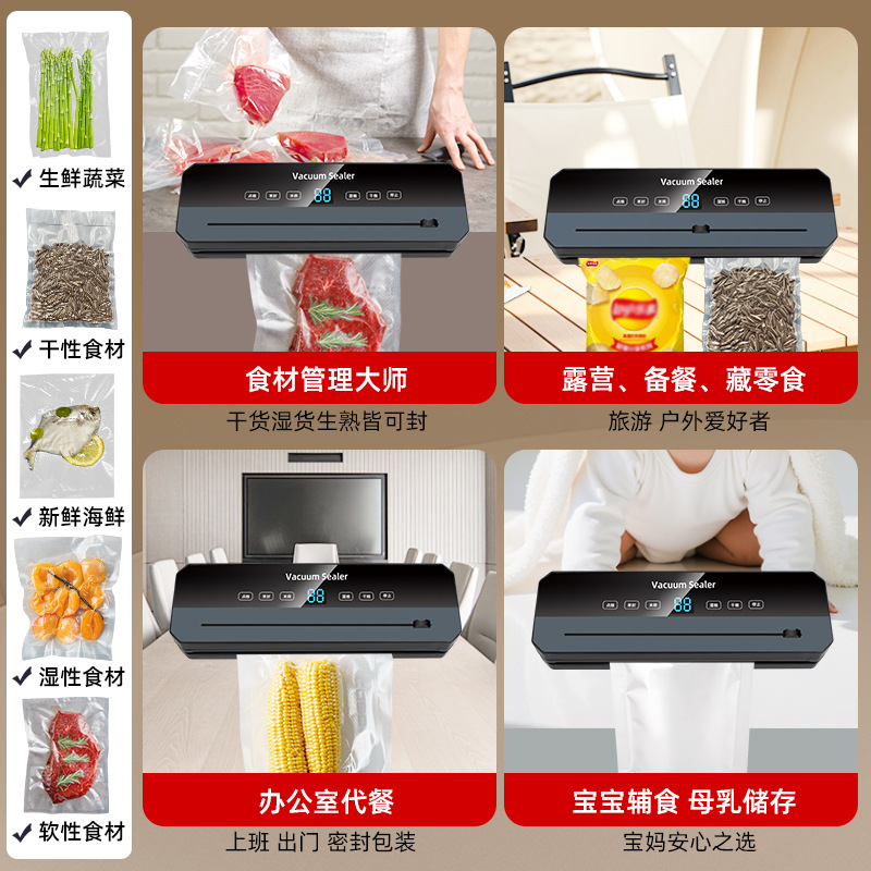 Automatic vacuum sealing machine for food, dry and wet modes
