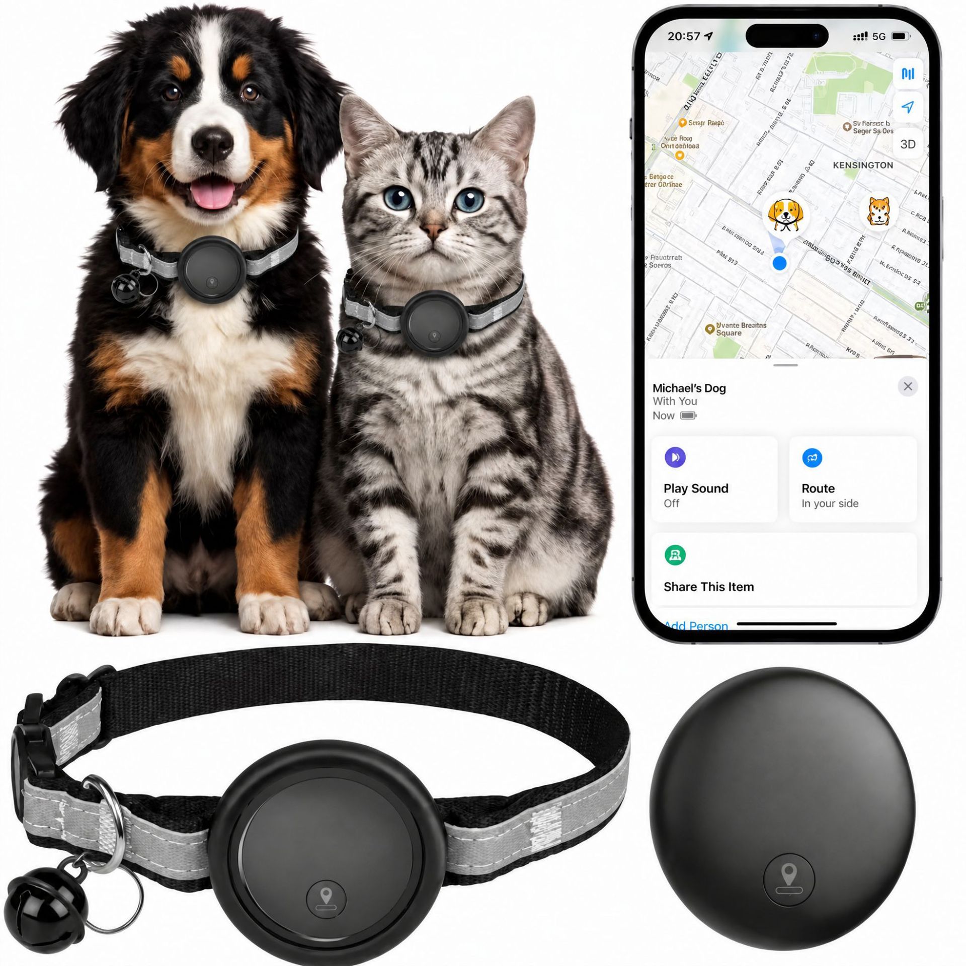 Pet GPS tracker, dog collar compatible