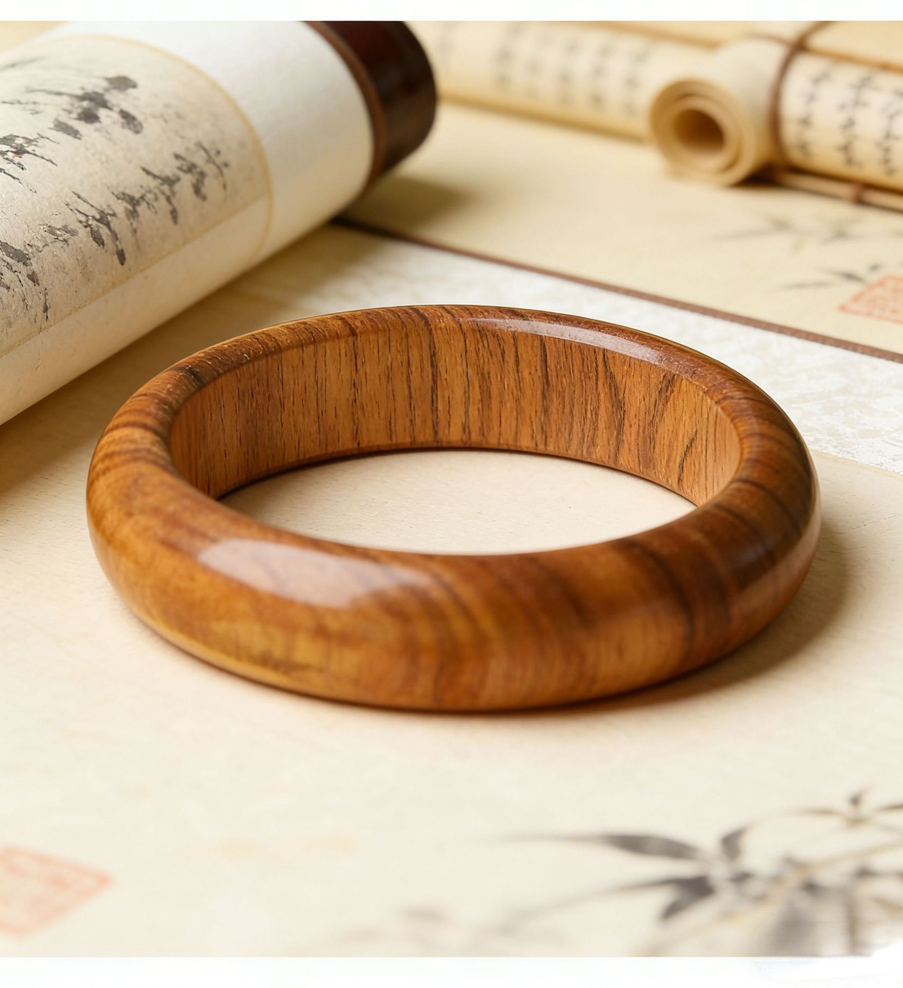 Natural aged peach wood bracelet, wide bangle