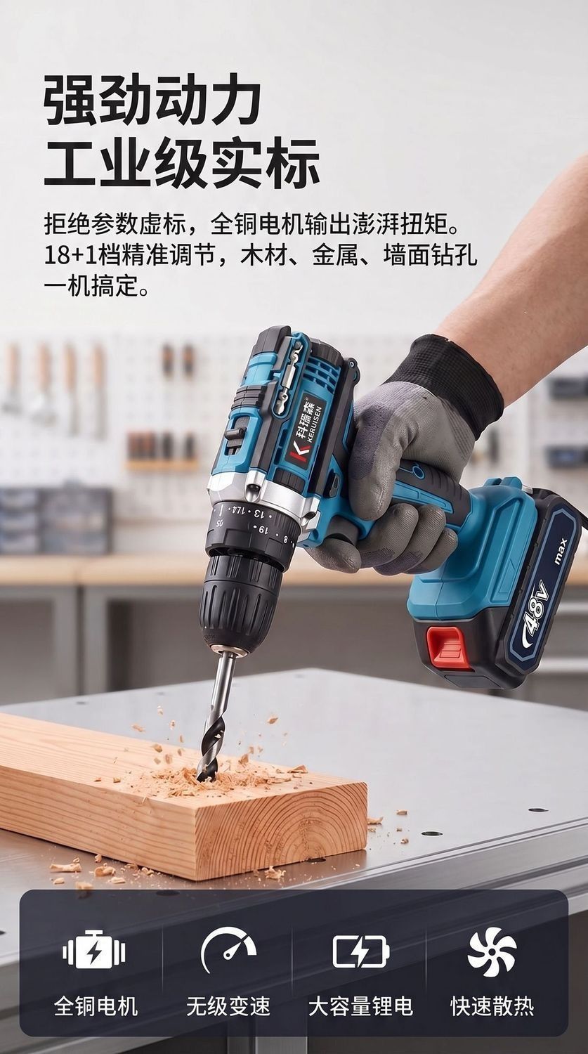 21V Lithium Drill with Quick Chuck and Bidirectional Rotation for Wood