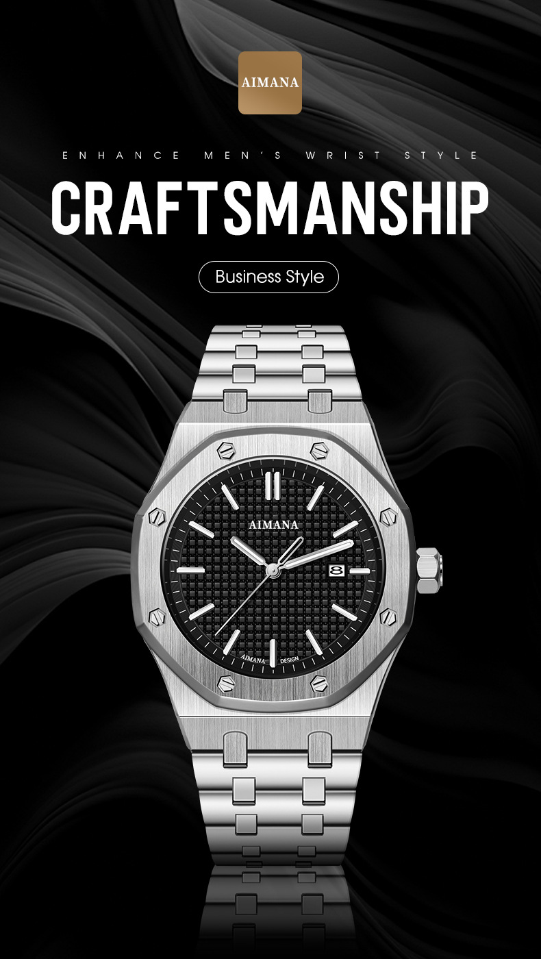 Schweizer Herrenarmbanduhr, wasserdicht, Quarz, leuchtend