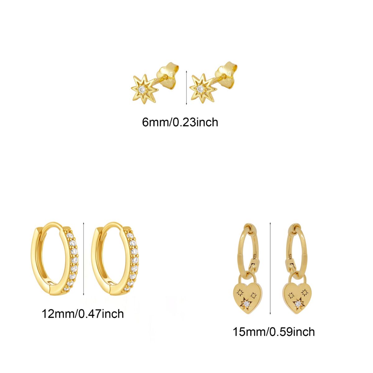 Zircon flower heart earring set, clip-on no piercing studs