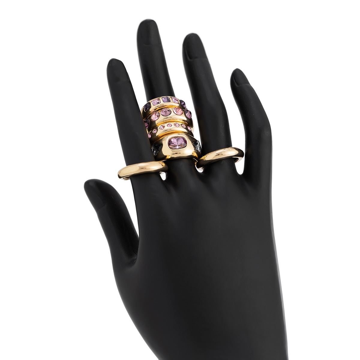 欧美跨境时尚ins风彩色宝石镶嵌戒指套装 金属质感光面指环Rings