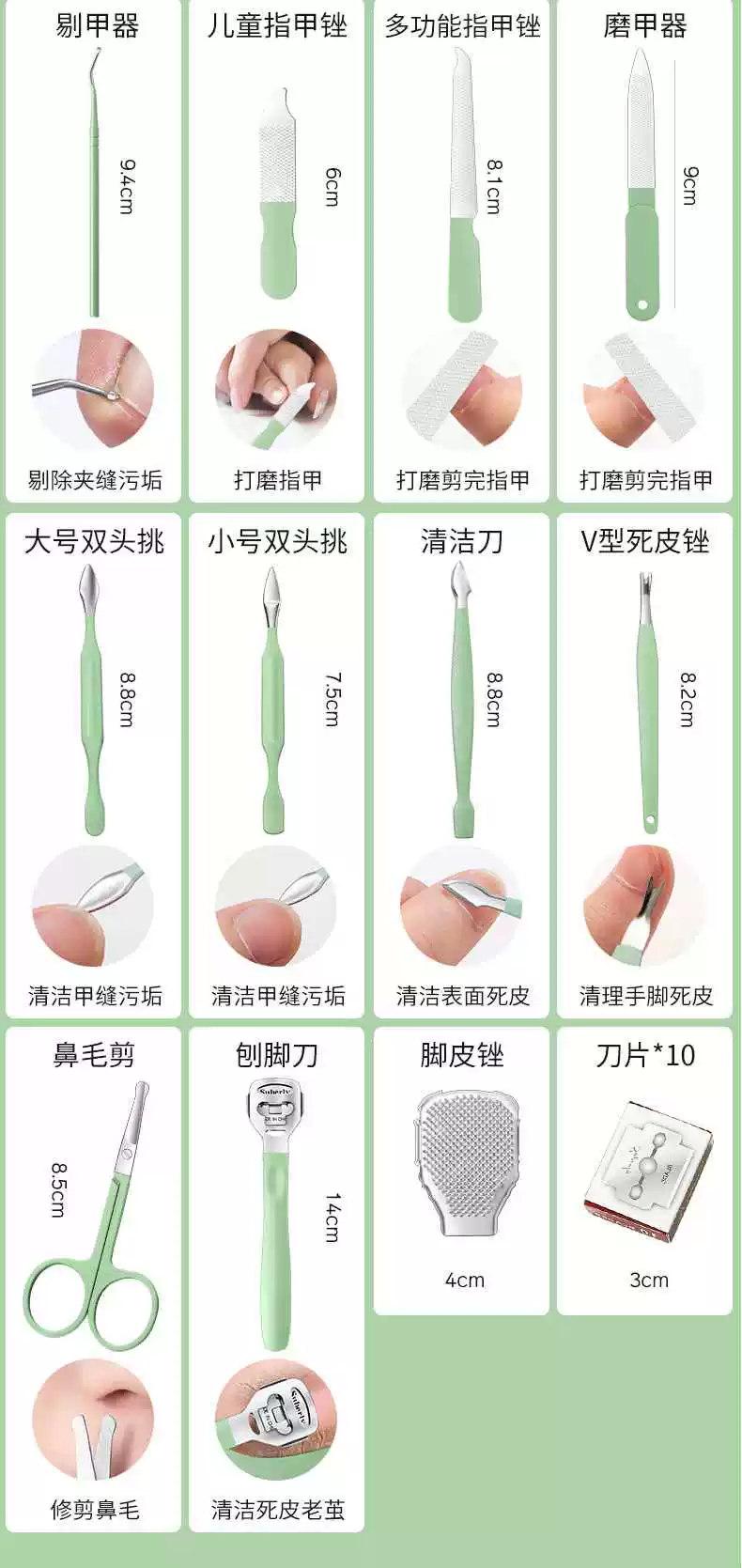 Matcha Green Nail Clipper Complete Set with Nail Care Tools