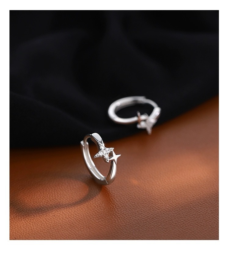 S999 Sterling Silver Star Earrings, Zircon, Elegant