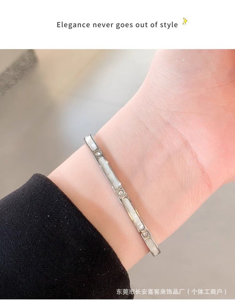 Perlmutt-Bambus-Armband, Titan-Stahl