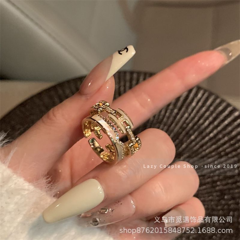 字母H戒指珐琅轻奢高级感开口2025新款爆款小众设计独特小指环女