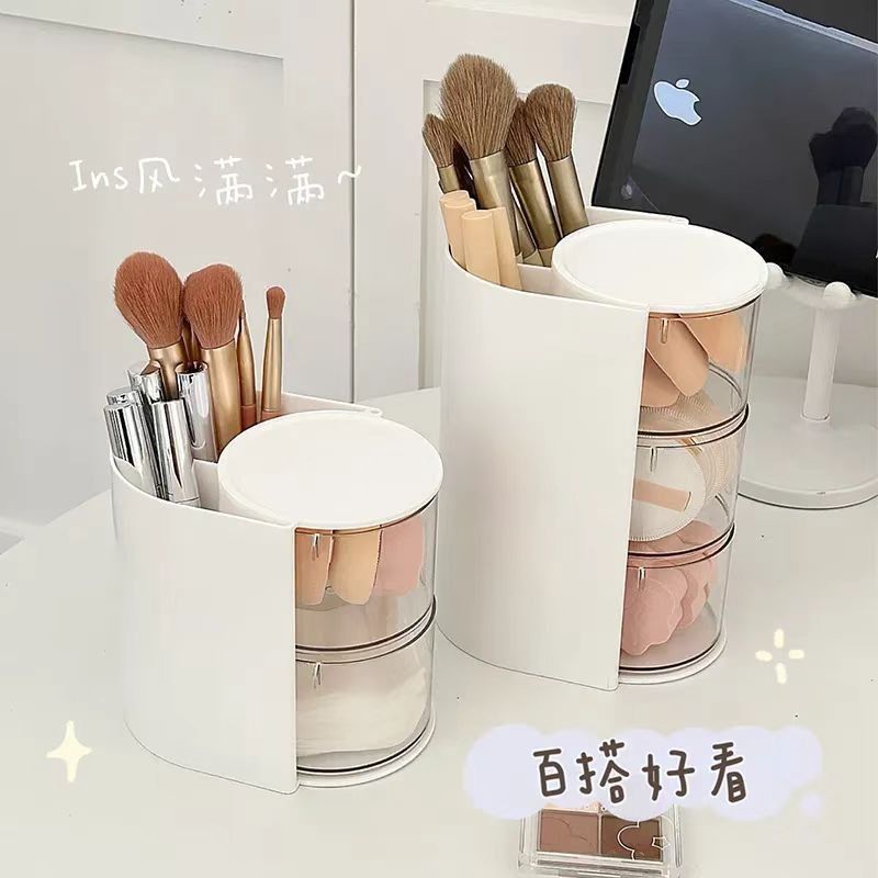 Powder puff desktop storage box rotating lid dustproof