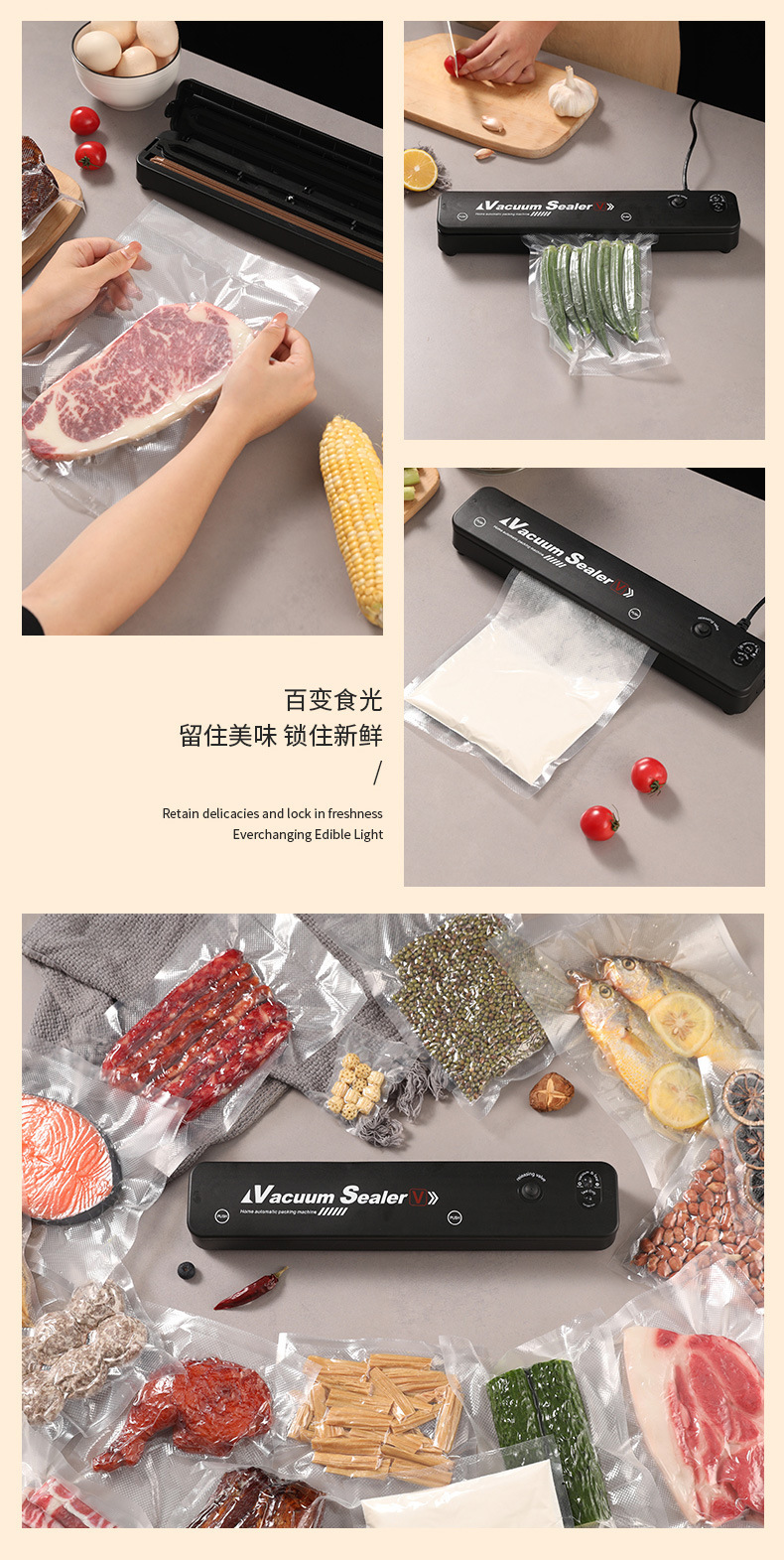 Vakum yapıştırma makinesi, tam otomatik, gıda saklama, ev tipi