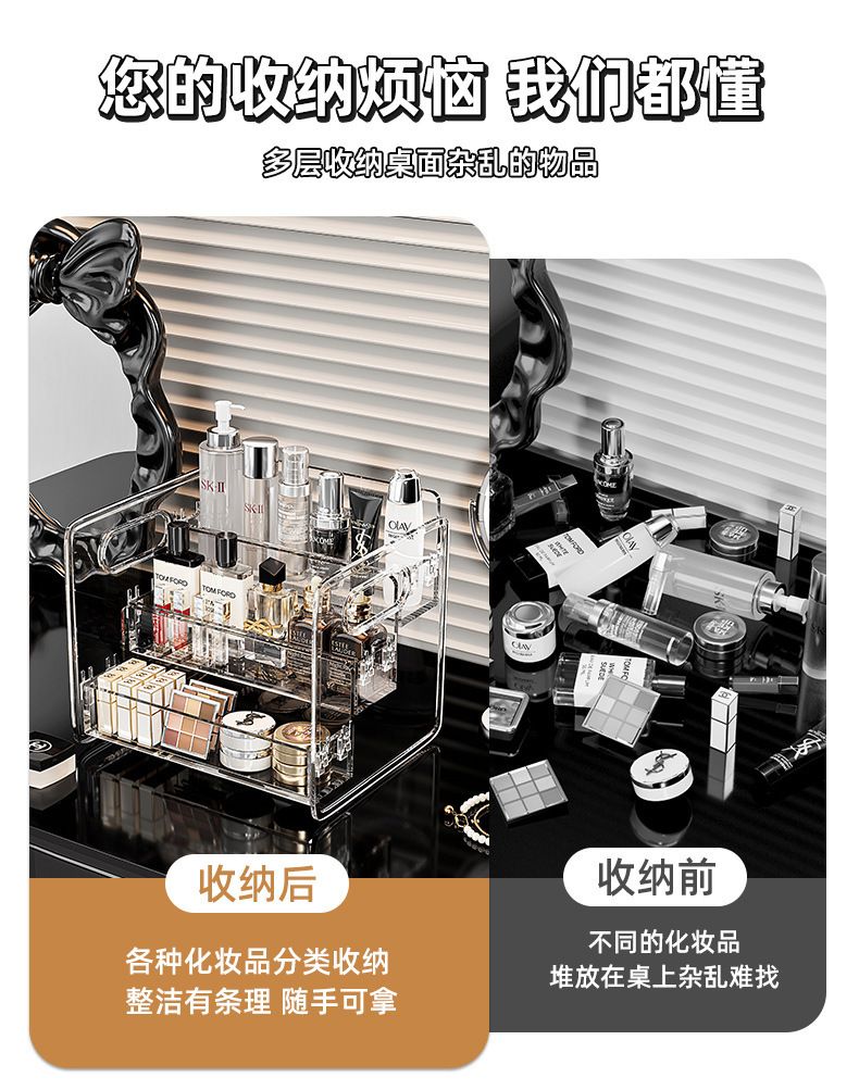 Cosmetics storage box, tiered multi-layer, dust-proof