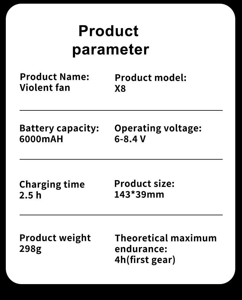 X8 handheld mini fan, turbo cordless portable