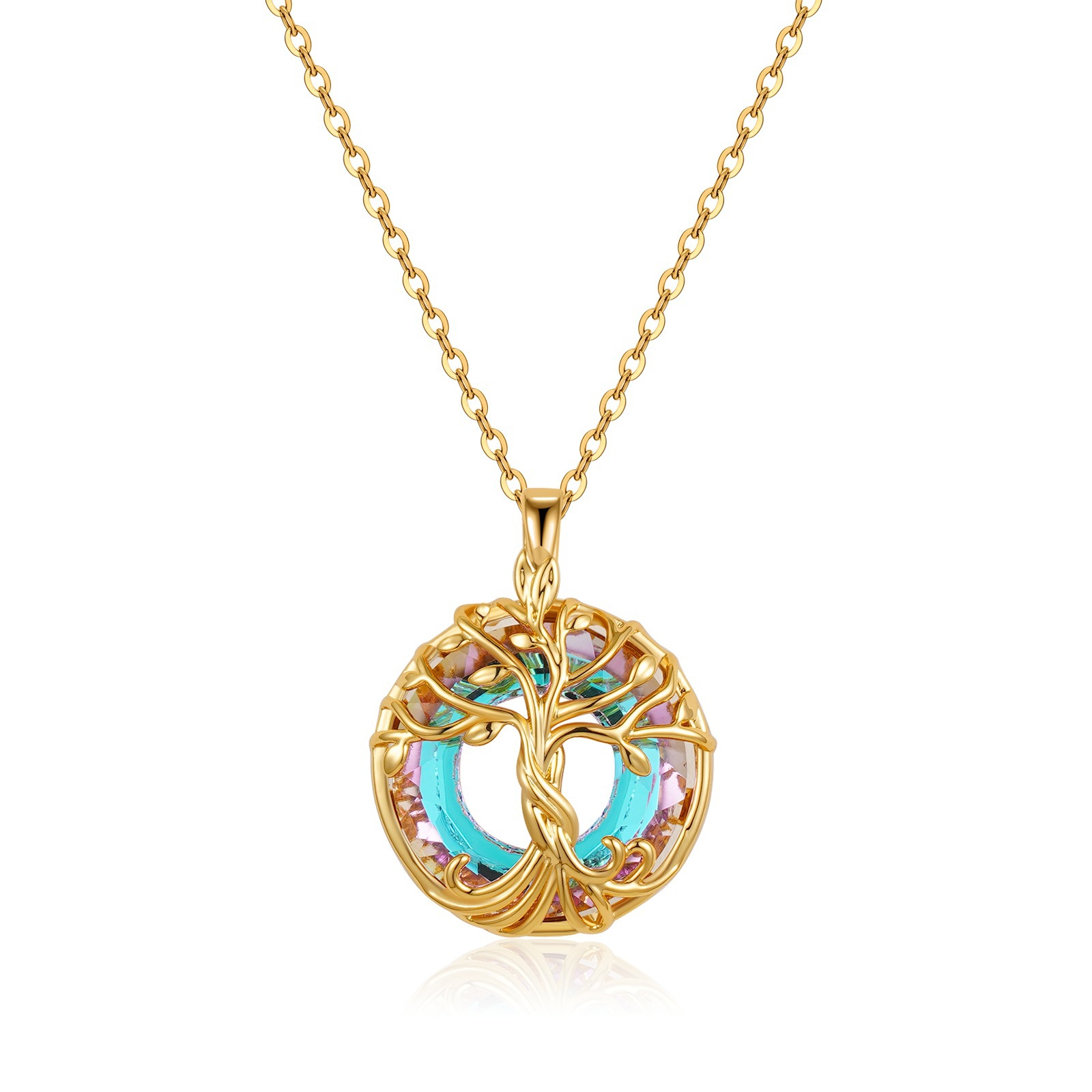 Crystal Glass Life Tree Necklace, Colorful Design