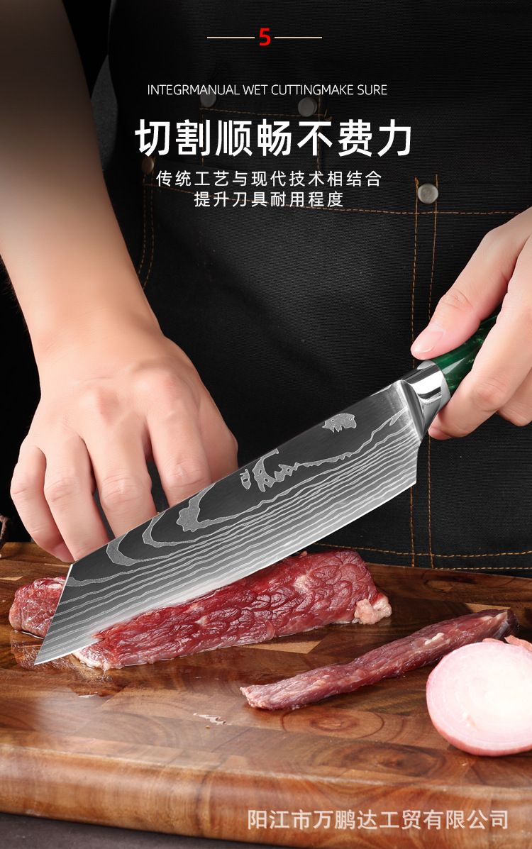 Şam desenli Japon santoku mutfak bıçak seti 3 parça