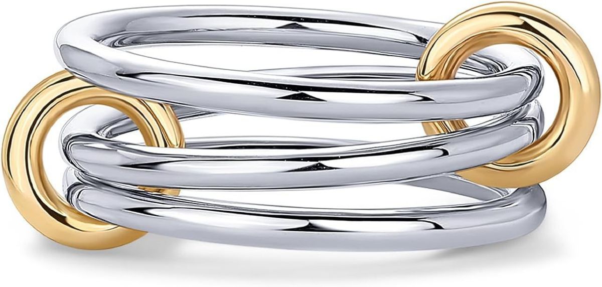 Titan-Stahl Kubikzirkonia-Ring, 18K Gold und Silber