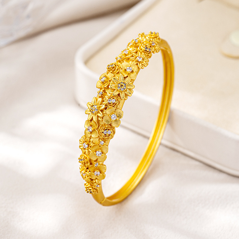 Chinese style sand gold bracelet diamond plated flower clasp