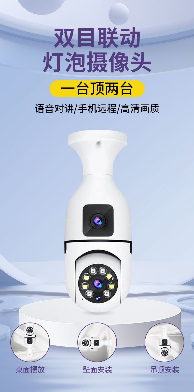 Wireless HD security camera E27 bulb type, night vision, 360 degree