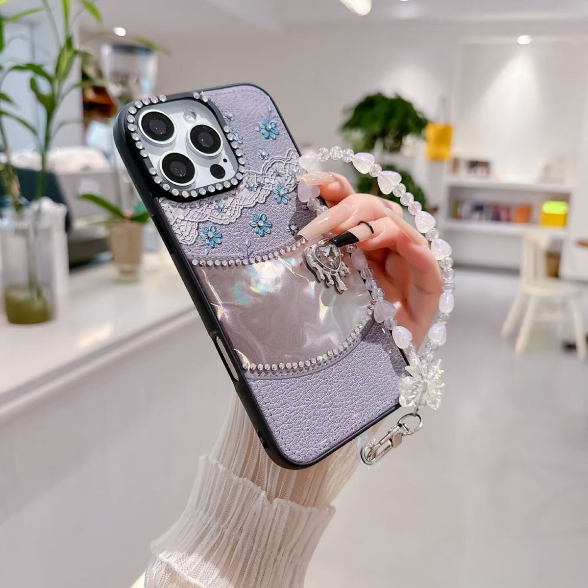 iPhone 16 Pro Max phone case, soft, transparent, diamond pattern