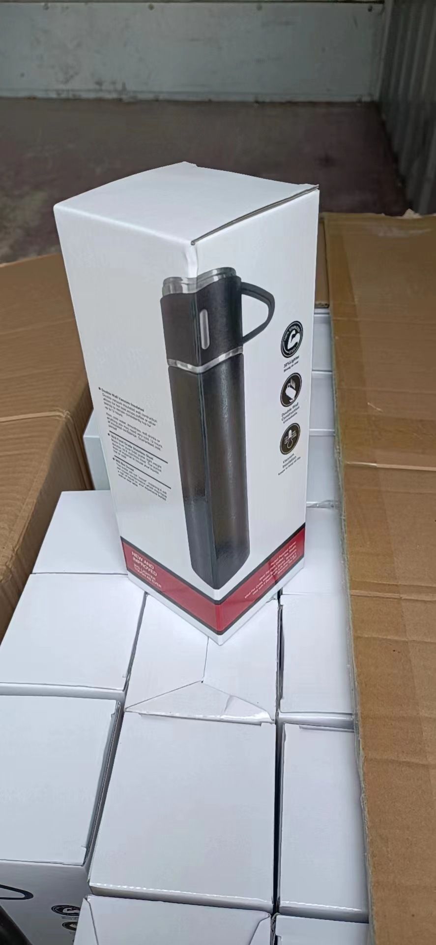 跨境一杯三盖不锈钢保温杯礼盒套装500ml男商务泡茶礼品杯印LOGO