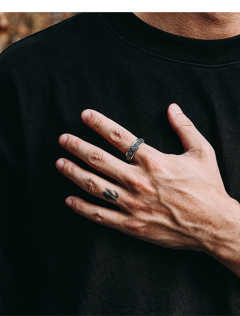 Chiba silver iris flower ring for men adjustable open