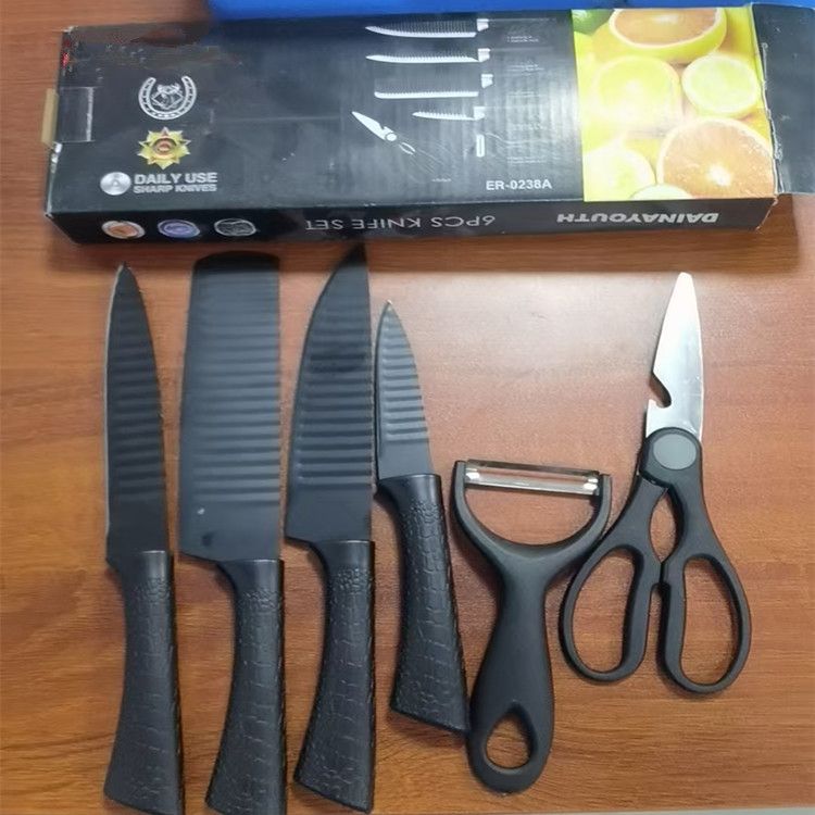6 parçalı yapışmaz bıçak seti, dalga desenli 238A