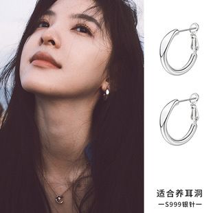 S999 sterling silver Hong Kong style hoop earrings, vintage