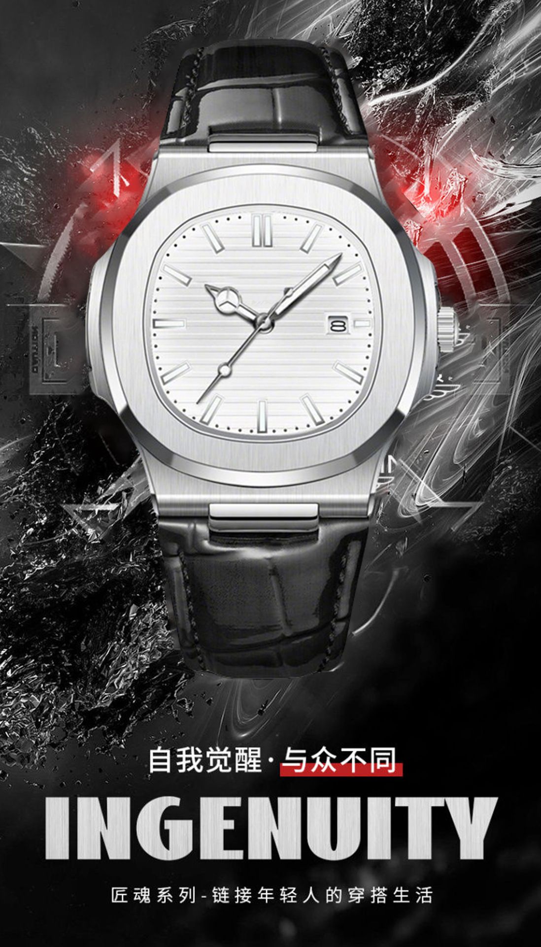 Herren-Quarzuhr, Legierungsgehäuse, Lederarmband, Kalender