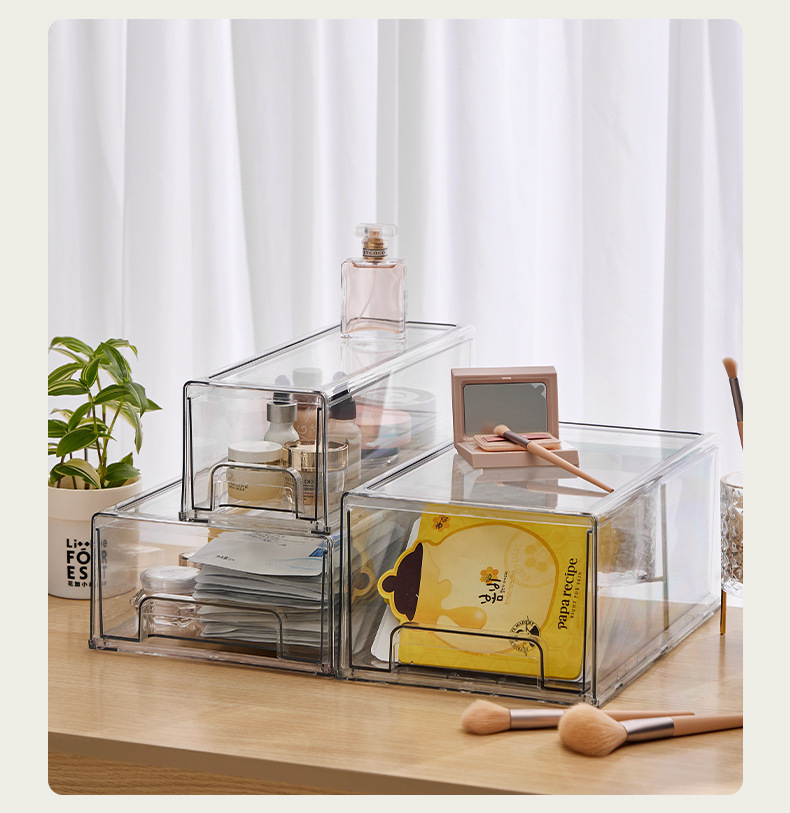 Clear PET cosmetics storage box with drawers