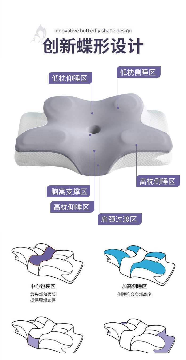 Memory Foam Pillow with Butterfly Neck Support, Ergonomic