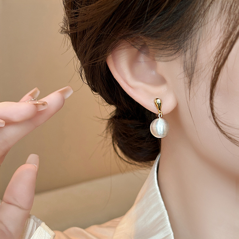 Metal round ball stud earrings, brushed finish