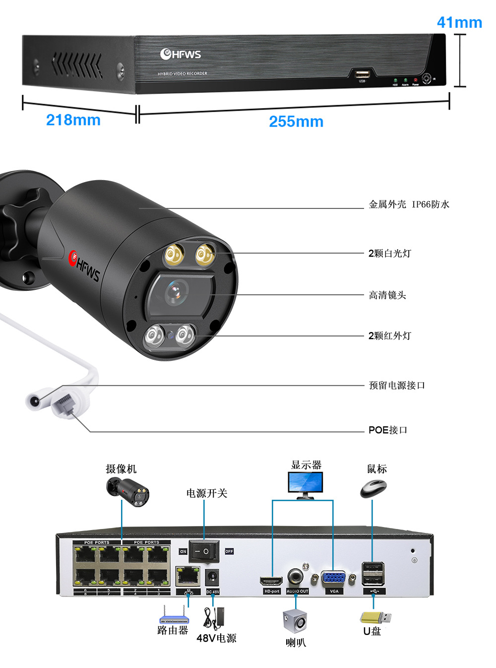8MP POE yüksek çözünürlüklü kamera sistemi, ticari izleme