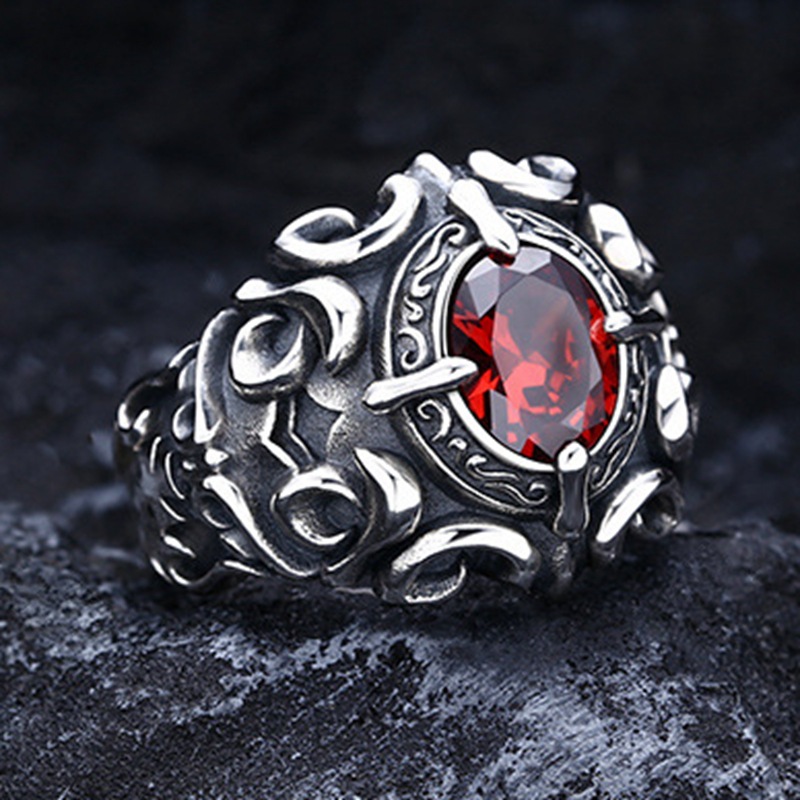 s925 gümüş kaplama trendyy retro Tay gümüş eski stil moda erkek yönlü garnet Haçlı çiçek yüzük