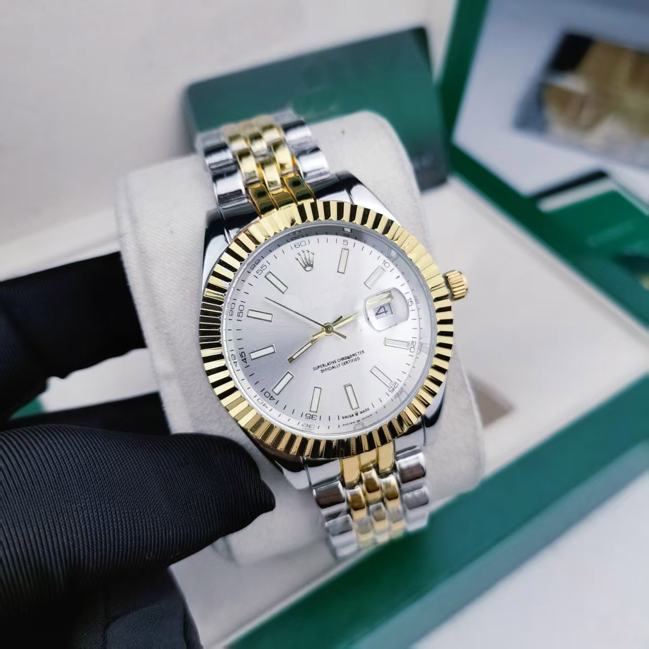 Erkek kuvars saat, 41mm, paslanmaz çelik, su geçirmez, aydınlık
