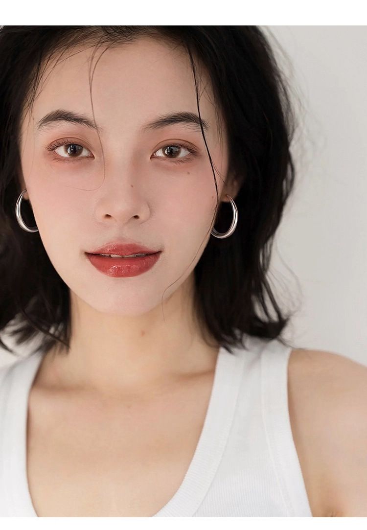 999纯银针圈圈耳环女轻奢高级感耳圈素圈耳夹耳钉大圆圈耳饰批发