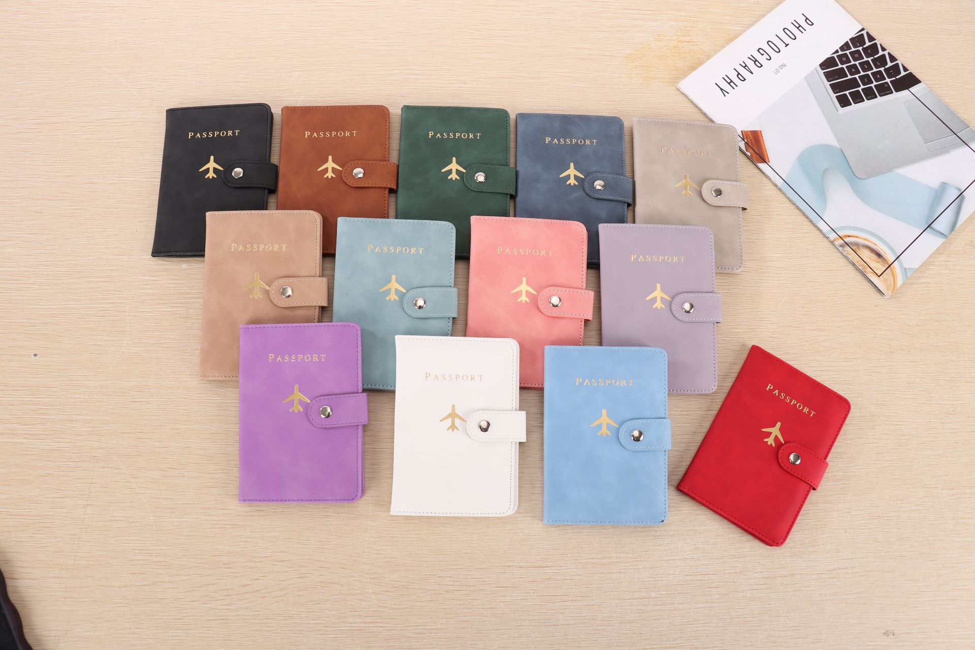 PU leather passport wallet, document storage, multi-card
