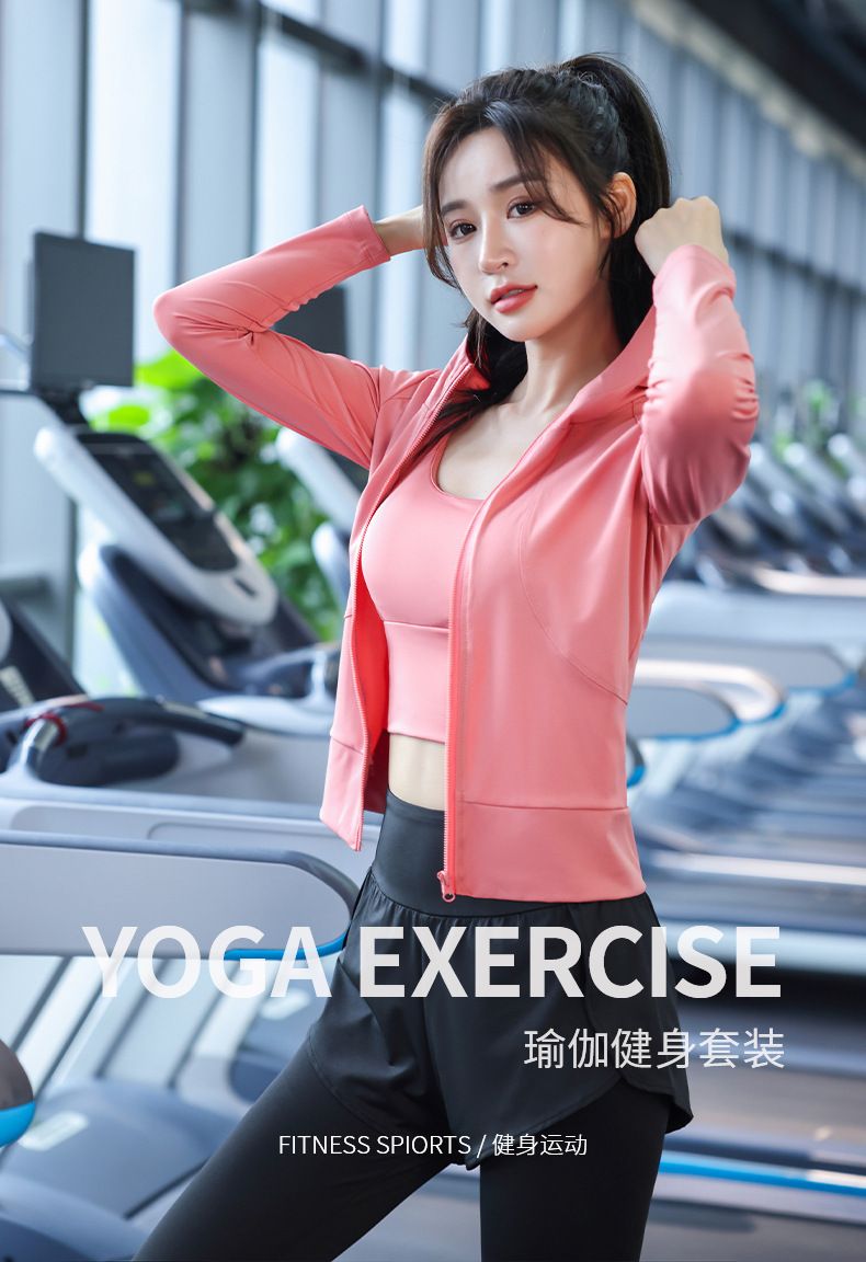 运动套装女生紧身弹力专业瘦身瑜伽训练服四件套高端健身衣一件批