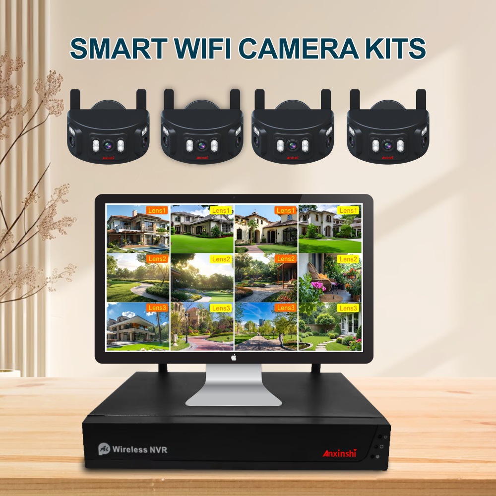 4-Kanal Wi-Fi 180° Fisheye-Kamerasystem künstliche Intelligenz Personenerkennung