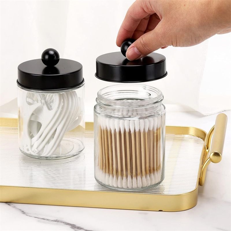 Glass bottle bathroom storage set