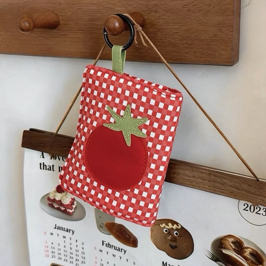 Passport holder, red plaid design, portable mini storage