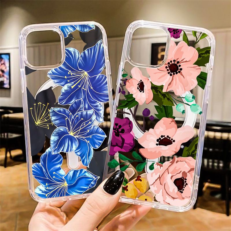 Apple iPhone 16E magnetic case, purple flower pattern TPU+PC