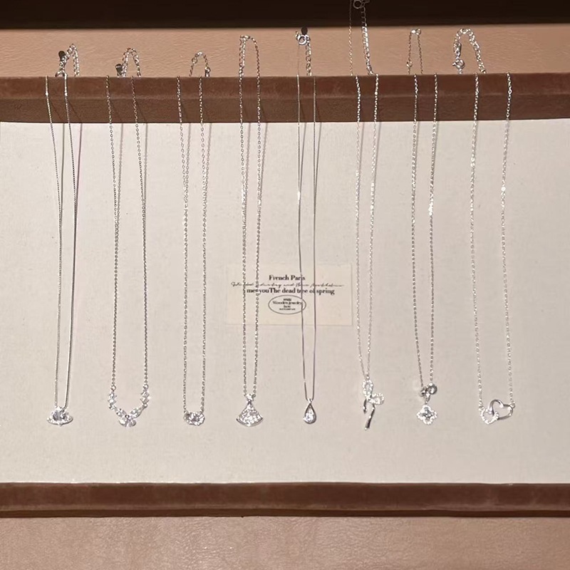 S999 gümüş kalp kolye, zirkon, çöpür zinciri, yaramaz stil tasarım