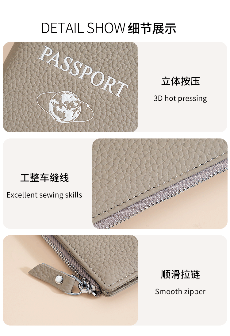 RFID-Reisepass-Tasche, Leder, Litschi-Muster