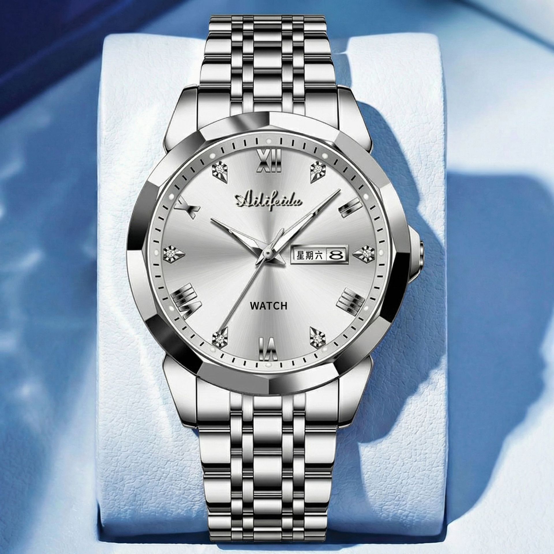 石英手表男士商务菱形镜面防水夜光日历抖音直播批发计时大表盘