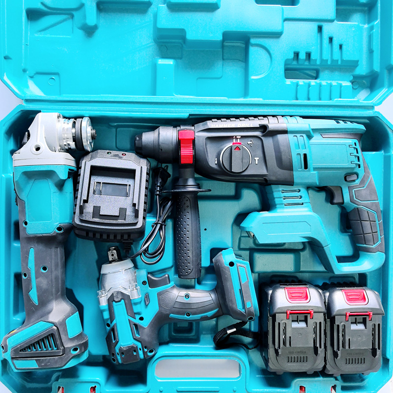 Rechargeable lithium-ion power tool set, hammer and grinder