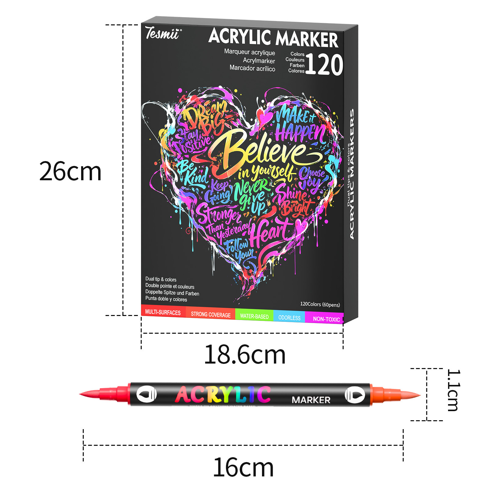 Dual-Tip Acrylic Marker Pen Set, Water-Based, DIY Painting