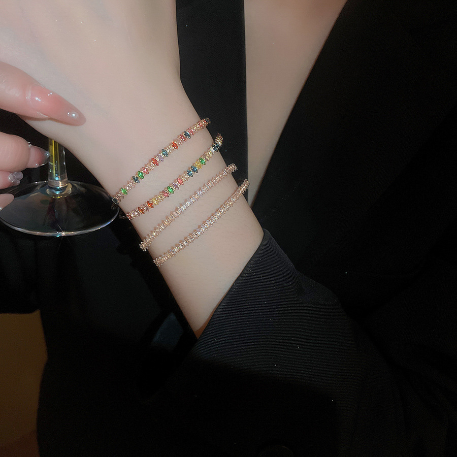Mehrschichtiges elastisches Strass-Armband, Roségold