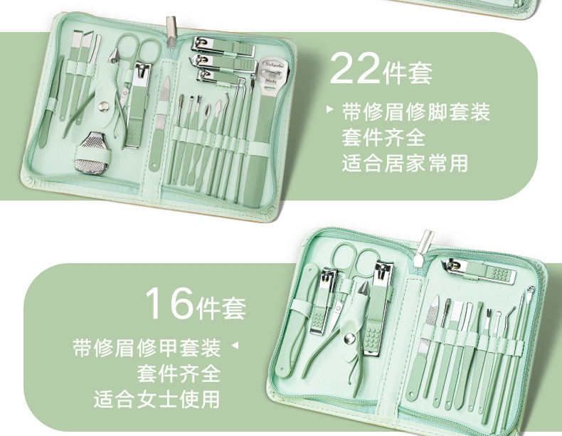 Maniküre-Set, 35-teilig, Grün, mit Nagelschere