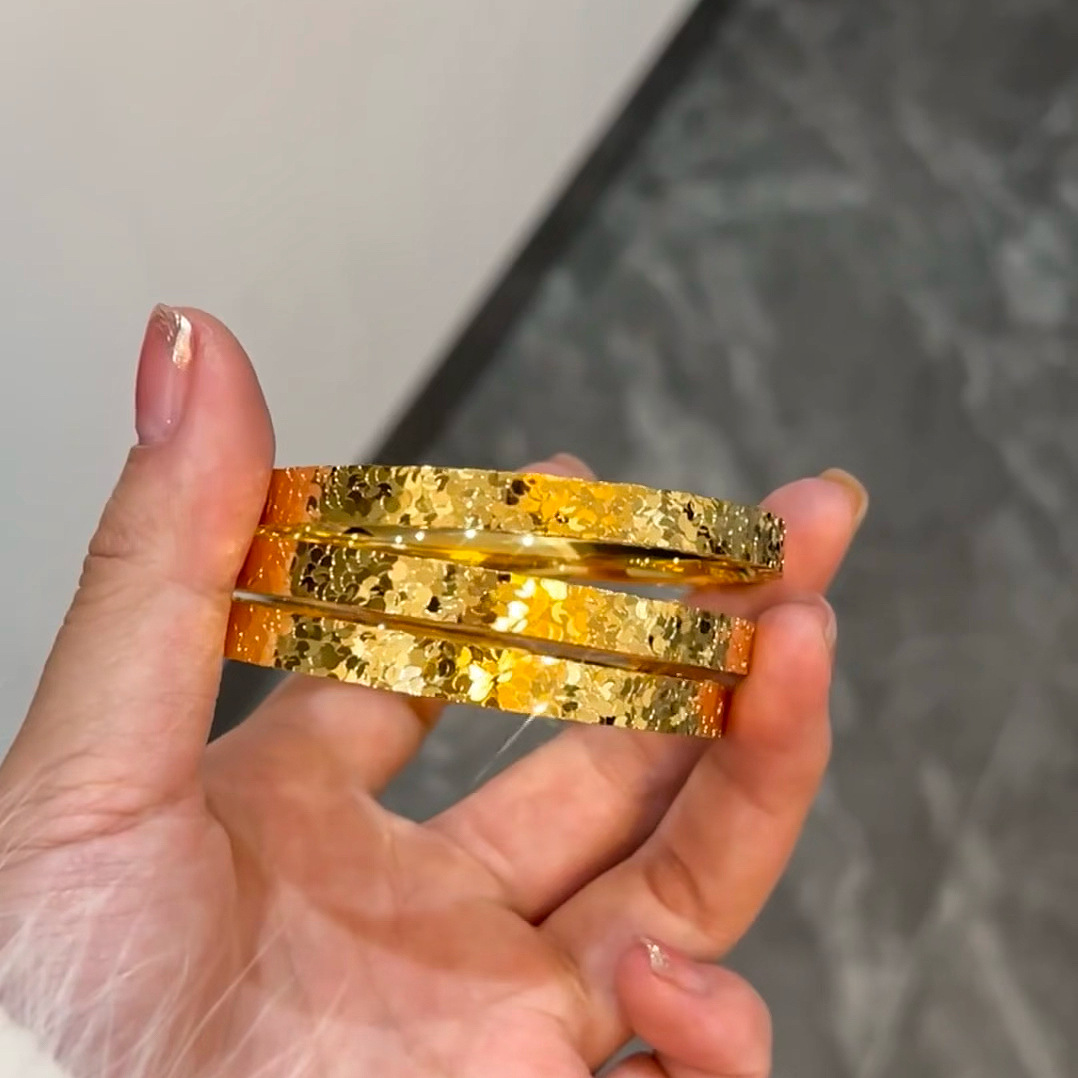 24K gold bracelet, CNC three-sided, crushed ice brilliant style, for women