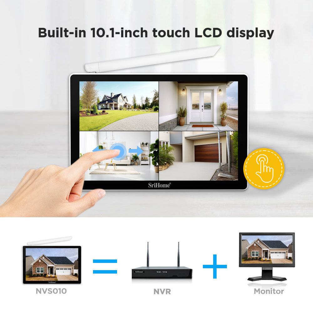 SriHome 8-channel monitoring kit, 5MP camera, 10-inch display