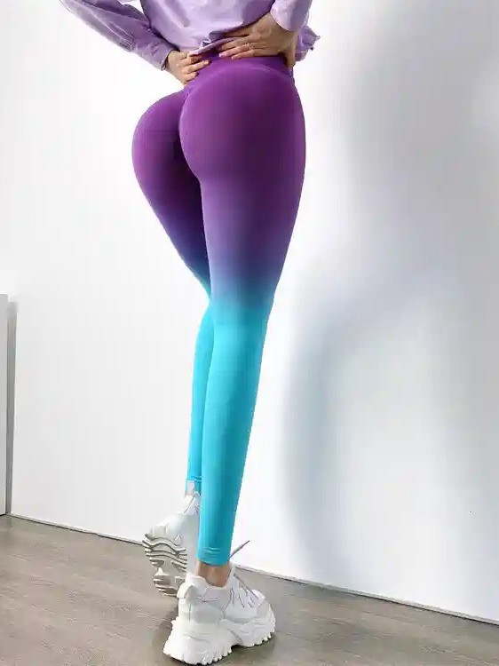 Kadınlar için degrade yoga pantolonları, ince yüksek belli kalça kaldırma elastik koşu fitness pantolonları, çabuk kuruyan, nefes alabilen profesyonel antrenman spor pantolonları