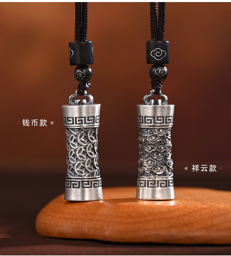Openable Thai silver cloud mantra pendant, pure silver necklace